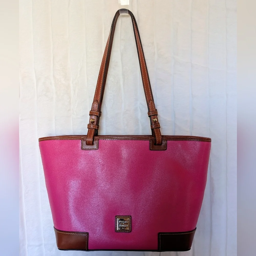 Dooney & Bourke Pink And Brown Leather Leisure Shopper Tote - Picture 1 of 12